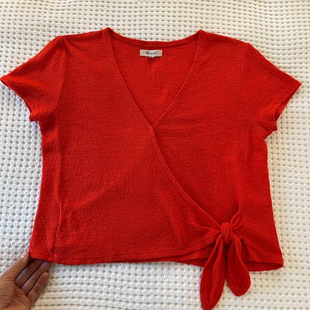 Madewell || Red Wrap Tie Crop Blouse - Picture 5 of 6